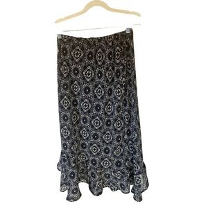 Cato Womens Floral Paisley Chiffon Maxi Skirt Large Blue Boho Flowy Cottagecore